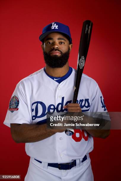 Andrew Toles of the Los Angeles Dodgers poses during MLB Photo Day at Camelback Ranch- Glendale on February 22, 2018 in Glendale, Arizona.