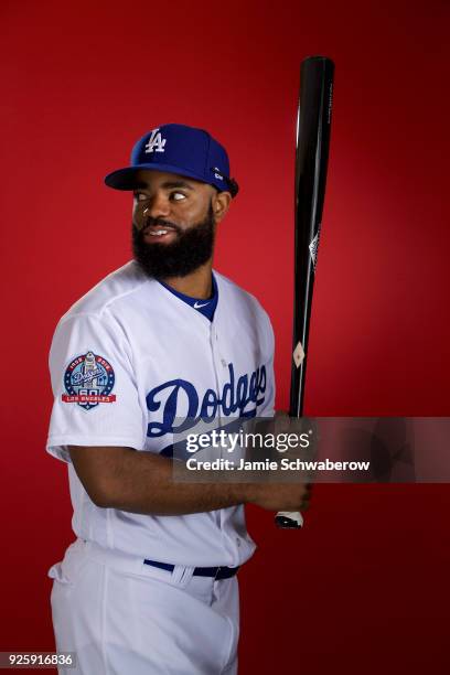 Andrew Toles of the Los Angeles Dodgers poses during MLB Photo Day at Camelback Ranch- Glendale on February 22, 2018 in Glendale, Arizona.