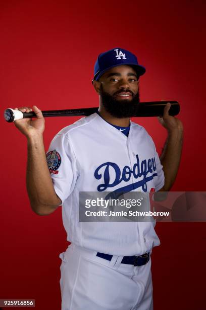 Andrew Toles of the Los Angeles Dodgers poses during MLB Photo Day at Camelback Ranch- Glendale on February 22, 2018 in Glendale, Arizona.