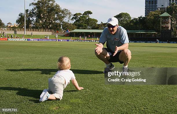 Brad Haddin of the Blues with baby Zachery at the end of the Ford Ranger Cup match between the New South Wales Blues and the Western Australian...