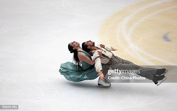 Bronze medalists Federica Faiella and Massimo Scali of Italy skate in the Ice Dancing Free Dance during the Cup of China ISU Grand Prix of Figure...