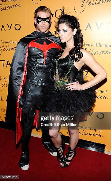 Actor Kellan Lutz and actress Ashley Greene from the "Twilight" movie series arrive at Veuve Clicquot's Yelloween at the Tao Nightclub at the...