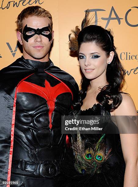 Actor Kellan Lutz and actress Ashley Greene from the "Twilight" movie series arrive at Veuve Clicquot's Yelloween at the Tao Nightclub at the...