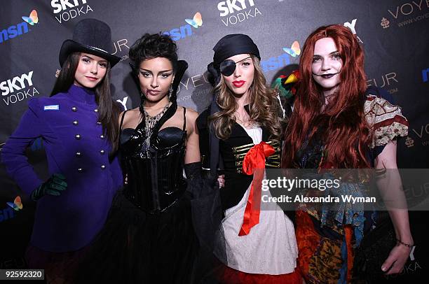 Actresses Nina Dobrev, Katerina Graham, Kayla Ewell and Sara Canning arrive at Heidi Klum's 10th Annual Halloween Party Presented by MSN and SKYY...