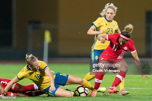 Kadeisha Buchanan of Canada women, Fridolina Rolfo of Sweden women, Elin Rubensson of Sweden women, Desiree Scott of Canada women during the Algarve...