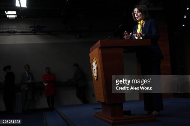 House Minority Leader Rep. Nancy Pelosi speaks during a weekly news conference March 1, 2018 on Capitol Hill in Washington, DC. Pelosi held a weekly...
