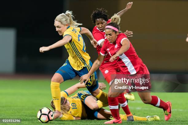 Elin Rubensson of Sweden women, Fridolina Rolfo of Sweden women, Kadeisha Buchanan of Canada women, Desiree Scott of Canada women during the Algarve...