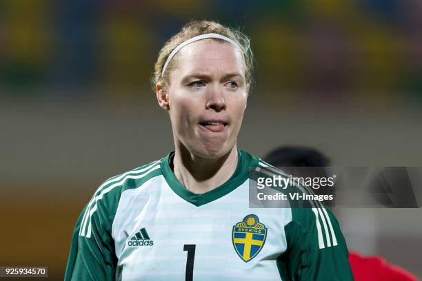 Goalkeeper Hedvig Lindahl of Sweden women during the Algarve Cup 2018 match between Canada and Sweden at the Estadio Municipal da Bela Vista on...