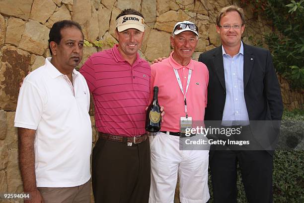 Zul Alibhai of Pro Grandiose Cars,Robert Allenby of Australia, Don Allenby and Per Ericsson CEO Volvo Event Management pose after Robert Allenby...