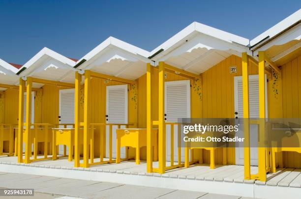 yellow beach huts, forte dei marmi, tuscany, italy - forte beach ストックフォトと画像