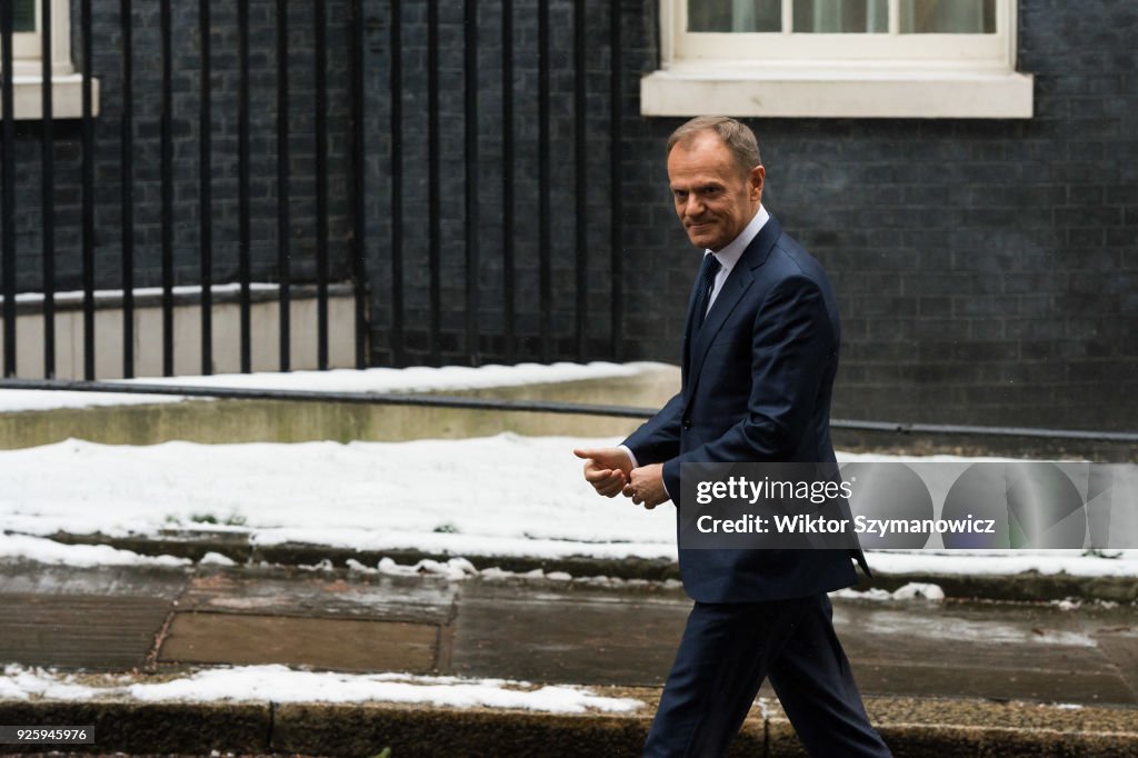 Theresa May meets Donald Tusk at Downing Street