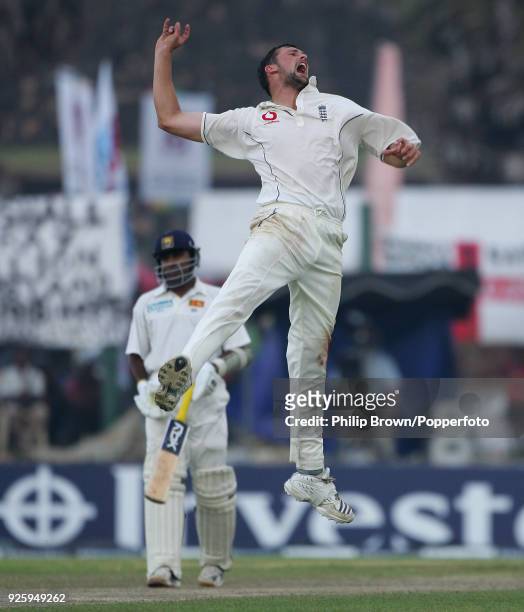 Steve Harmison of England celebrates the wicket of Chamara Silva of Sri Lanka during the 3rd Test match between Sri Lanka and England at Galle...