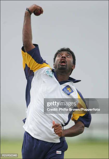 Muttiah Muralitharan of Sri Lanka warms up before day two of the 3rd Test match between Sri Lanka and England at Galle International Stadium, Galle,...