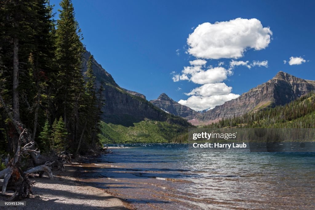 Two Medicine Lake, cloudy sky, Glacier National Park, Montana, USA