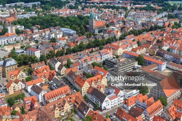 view from ulm cathedral, historic centre with church st. georg, ulm, baden-wuerttemberg, germany - ulmer münster stock-fotos und bilder
