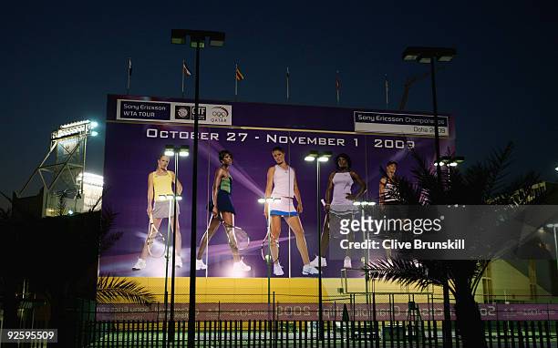 General view showing the outside of centre court prior to the Womens final during the Sony Ericsson Championships at the Khalifa Tennis and Squash...