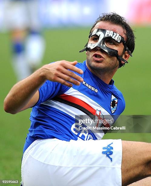 Giampaolo Pazzini of UC Sampdoria reacts during the Serie A match between UC Sampdoria and AS Bari at Stadio Luigi Ferraris on November 1, 2009 in...