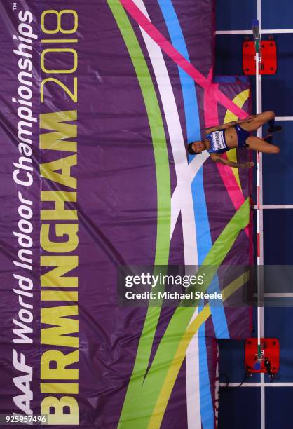 Inika Mcpherson of United States competes in the Womens High jump on Day One of the IAAF World Indoor Championships at Arena Birmingham on March 1,...