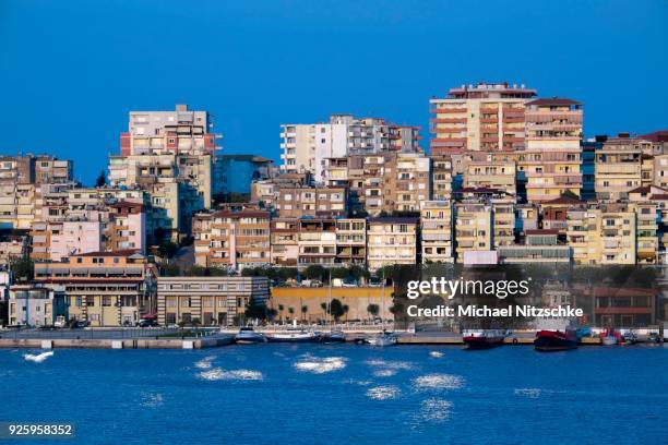 cityscape, sarande, vlore county, albania - sarande albania stock pictures, royalty-free photos & images