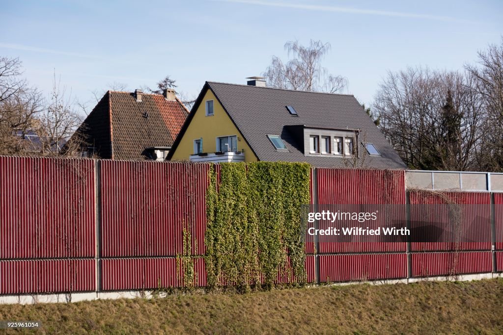Noise protection wall at the motorway A40, Dortmund, Ruhr area, North Rhine-Westphalia, Germany