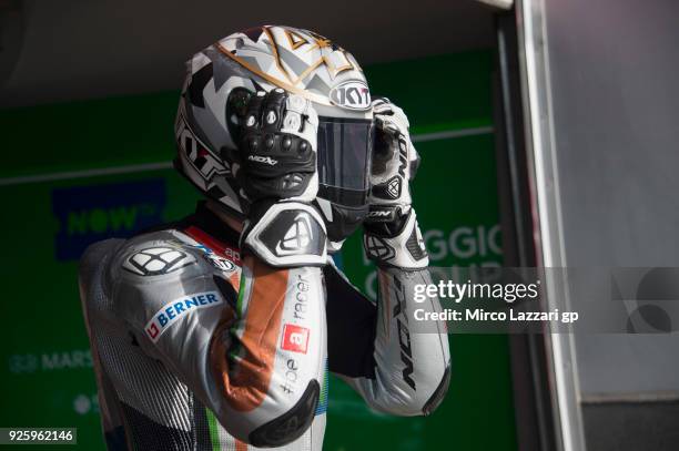 Aleix Espargaro of Spain and Aprilia Racing Team Gresini prepares to start from box during the MotoGP Testing - Qatar at Losail Circuit on March 1,...