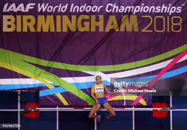 Erika Kinsey of Sweden competes in the Womens High Jump Final on Day One of the IAAF World Indoor Championships at Arena Birmingham on March 1, 2018...