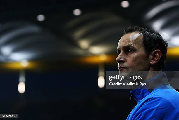 New Bochum head coach Heiko Herrlich looks on ahead of the Bundesliga match between Eintracht Frankfurt and VfL Bochum at Commerzbank Arena on...