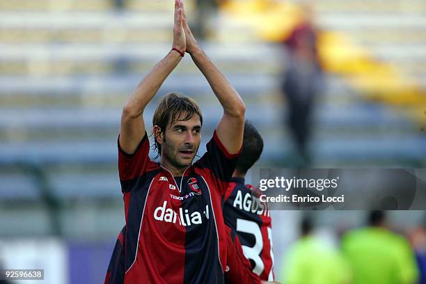 Daniele Conti of Cagliari celebrates during the Serie A match between Cagliari and Atalanta BC at Stadio Sant'Elia on November 1, 2009 in Cagliari,...