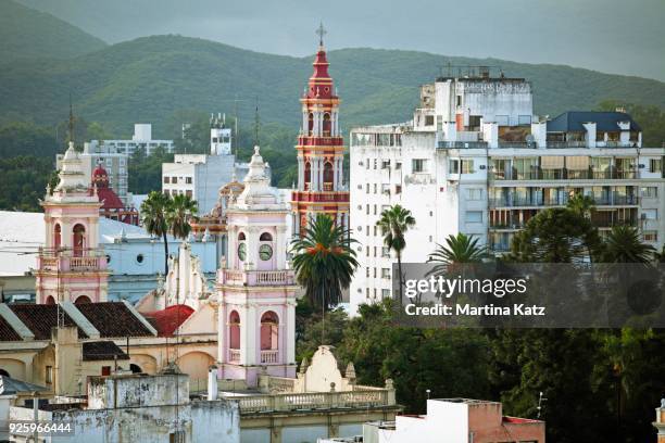 cityscape with cathedral and iglesia san francisco, salta, salta province, argentina - salta argentina stock pictures, royalty-free photos & images