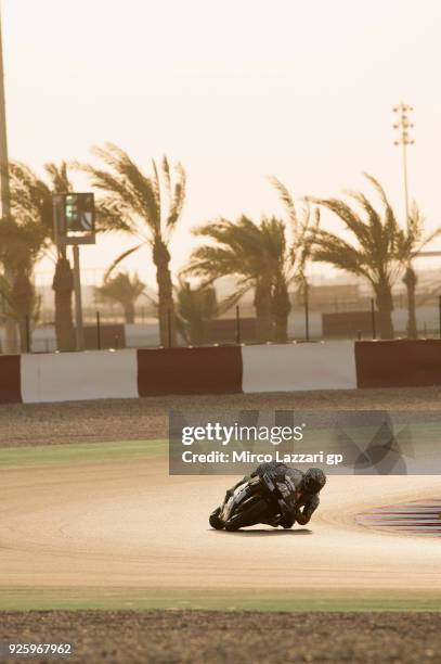 Aleix Espargaro of Spain and Aprilia Racing Team Gresini rounds the bend during the MotoGP Testing - Qatar at Losail Circuit on March 1, 2018 in...