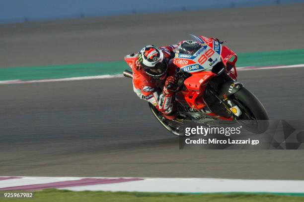 Jorge Lorenzo of Spain and Ducati Team heads down a straight during the MotoGP Testing - Qatar at Losail Circuit on March 1, 2018 in Doha, Qatar.