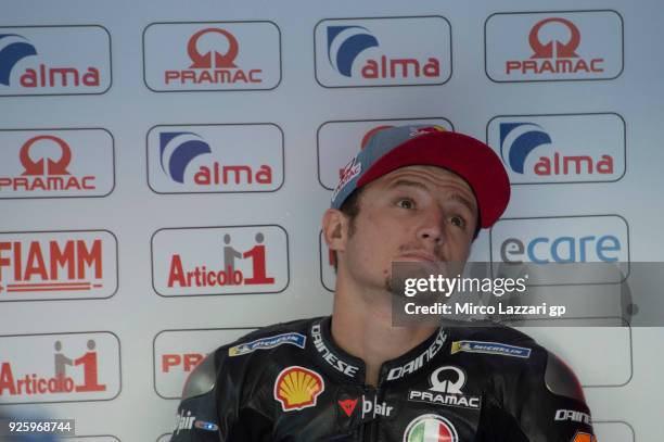 Jack Miller of Australia and Octo Pramac Racing looks on in box during the MotoGP Testing - Qatar at Losail Circuit on March 1, 2018 in Doha, Qatar.