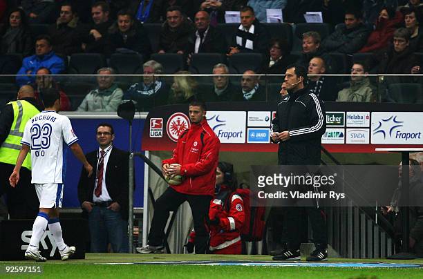Shinji Ono of Bochum leaves the pitch after being booked red card during the Bundesliga match between Eintracht Frankfurt and VfL Bochum at...