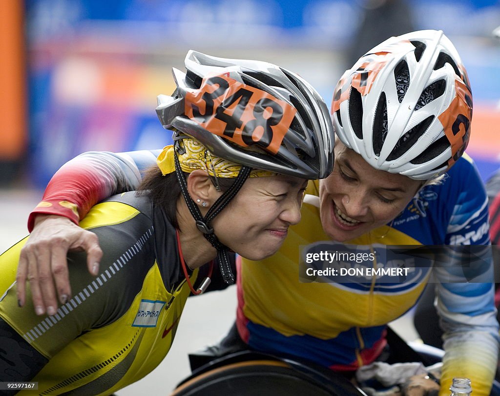 Edith Hunkeler of Switzerland (R) and Wa