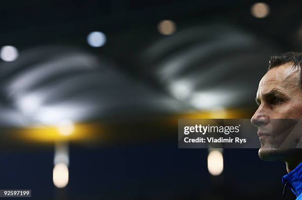 New Bochum head coach Heiko Herrlich looks on ahead of the Bundesliga match between Eintracht Frankfurt and VfL Bochum at Commerzbank Arena on...