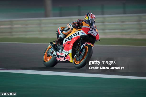 Dani Pedrosa of Spain and Repsol Honda Team heads down a straight during the MotoGP Testing - Qatar at Losail Circuit on March 1, 2018 in Doha, Qatar.