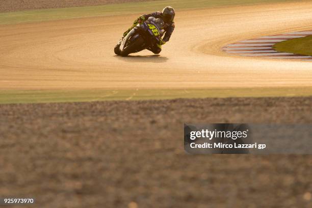 Valentino Rossi of Italy and Movistar Yamaha MotoGP rounds the bend during the MotoGP Testing - Qatar at Losail Circuit on March 1, 2018 in Doha,...