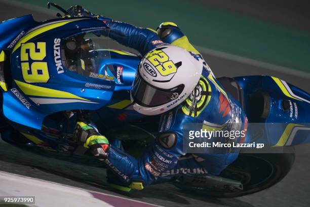 Andrea Iannone of Italy and Team Suzuki ECSTAR rounds the bend during the MotoGP Testing - Qatar at Losail Circuit on March 1, 2018 in Doha, Qatar.