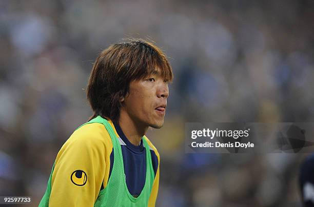 Shunsuke Nakamura of Espanyol warms up during the La Liga match between Espanyol and Real Valladolid at the Cornella-El Prat stadium on November 1,...