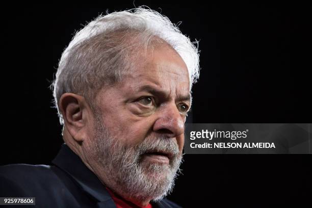 Former Brazilian president Luiz Inacio Lula da Silva gestures during an interview with AFP at Lula's Institute in Sao Paulo, Brazil, on March 1, 2018.