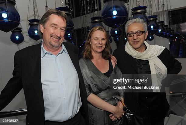 Of Tribeca Enterprises Geoff Gilmore, producer Julie LeBrocquy and filmmaker Elia Suleiman attend the DTFF Closing Party at the W Hotel Doha during...