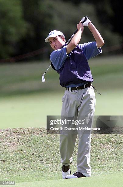 Scott Gardiner from Australia, drives from the fairway, on the par 5, 10th. Hole, during the first round of the 2001 Ericsson Masters, which is being...