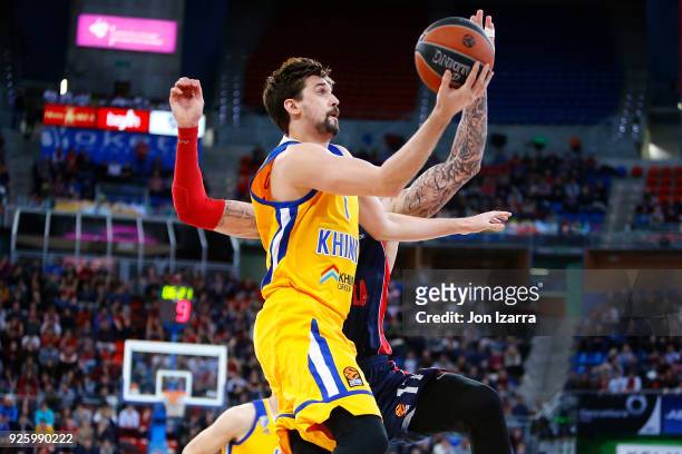 Alexey Shved, #1 of Khimki Moscow Region in action during the 2017/2018 Turkish Airlines EuroLeague Regular Season Round 24 game between Baskonia...