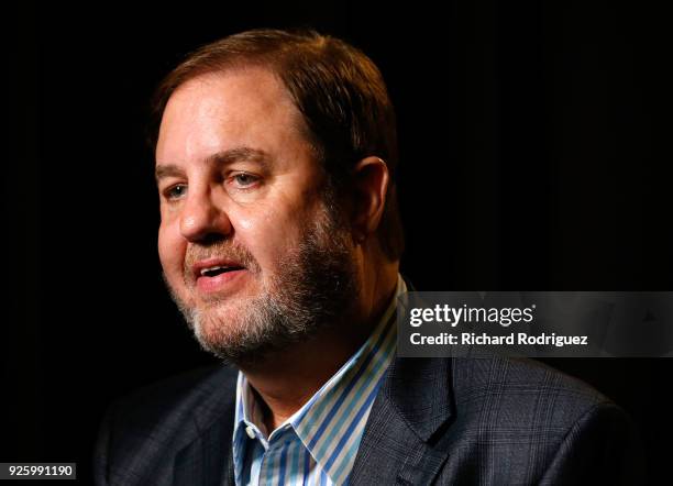 Texas Motor Speedway President Eddie Gossage does an interview during Media Day at Texas Motor Speedway on February 28, 2018 in Fort Worth, Texas.