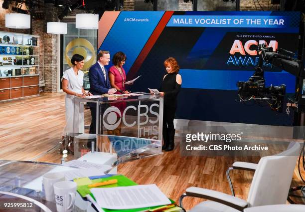 Left to right: Alex Wagner, John Dickerson, Gayle King and visiting guest country music singer Reba McEntire. Reba announces the nominees for the...