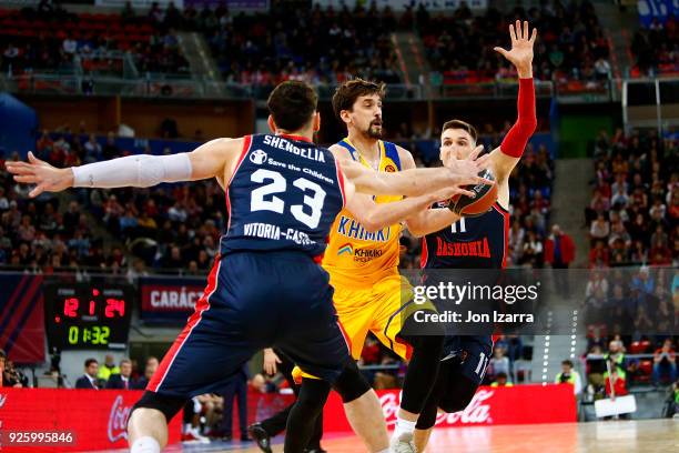 Alexey Shved, #1 of Khimki Moscow Region in action during the 2017/2018 Turkish Airlines EuroLeague Regular Season Round 24 game between Baskonia...