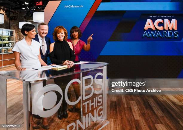 Left to right: Alex Wagner, John Dickerson, visiting guest country music singer Reba McEntire, and Gayle King. Reba announces the nominees for the...