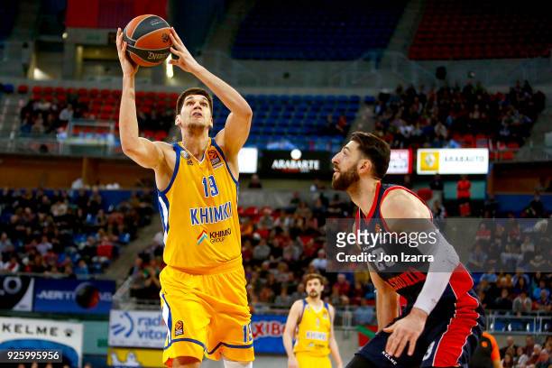 Marko Todorovic, #19 of Khimki Moscow Region in action during the 2017/2018 Turkish Airlines EuroLeague Regular Season Round 24 game between Baskonia...