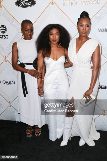 Danai Gurira, Angela Bassett and Sydelle Noel attend the 2018 Essence Black Women In Hollywood Oscars Luncheon at Regent Beverly Wilshire Hotel on...