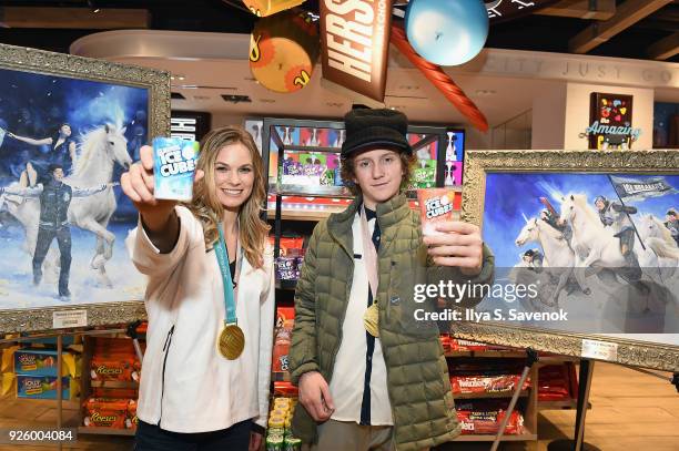 Olympic Gold Medalists Jessie Diggins and Red Gerard visit Hershey's Chocolate World during Ice Breakers Team Unicorn First Day Back on March 1, 2018...